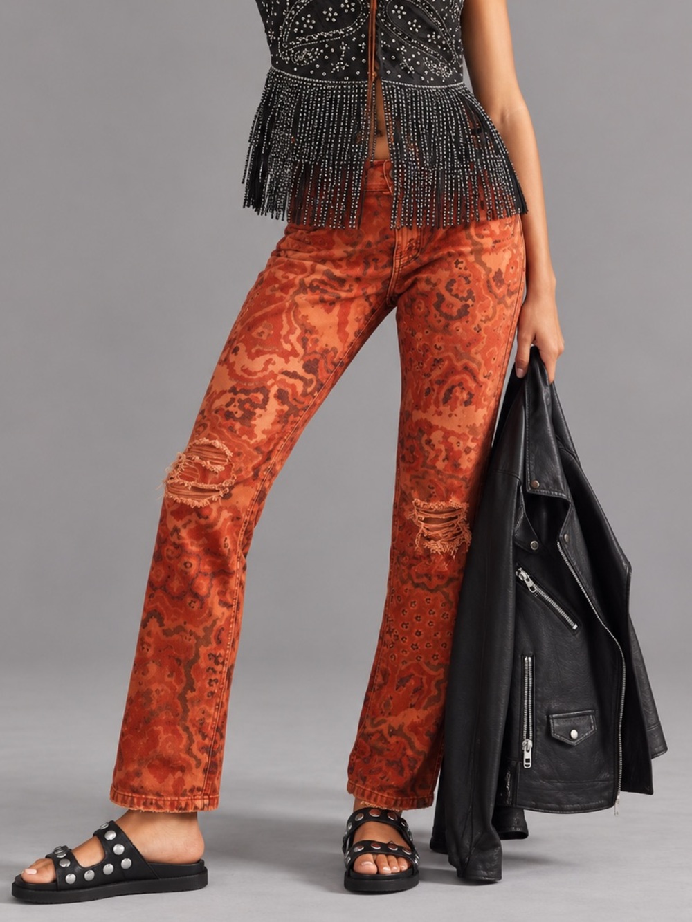 Pilcro Rust Paisley Slim Boyfriend Crop Jeans